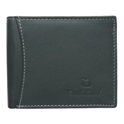 QufiCraft RFID Protection Genuine Leather Two Fold Wallet | Credit/Debit Card/Slim Minimalist | Office ID for Mens and Boys (10 Card Slots) (Green)
