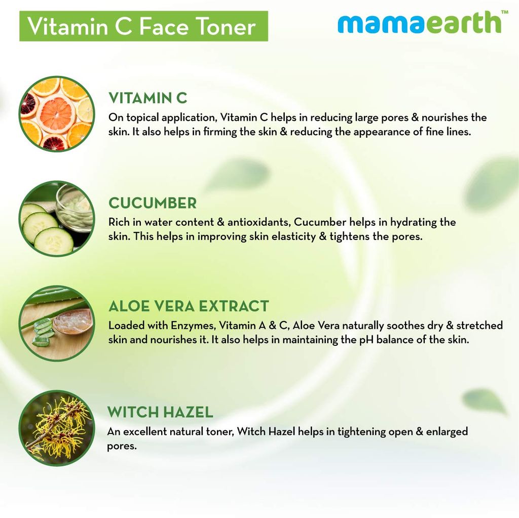 Mamaearth Vitamin C Liquid Toner For Face with Vitamin C & Cucumber for Pore Tightening, 200 ml