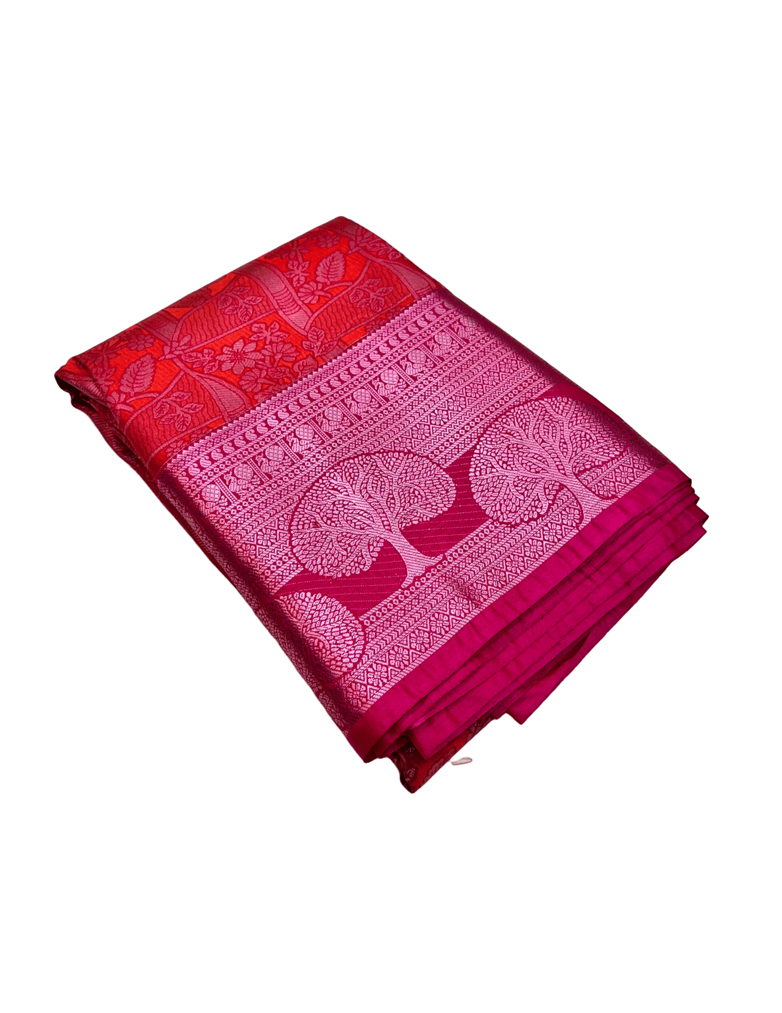 Red Color Beautiful Floral Design Saree with Unstitched Blouse