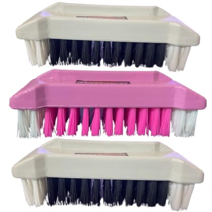 BLING Cloth Cleaning Brush with Handle | Cloth Scrubbing Brush | Brush for Cleaning Shoes, Sink, Tiles, Bathroom, Kitchen | Laundary Brush |(14 x 6 cm) - Pack of 3(Multicolor)