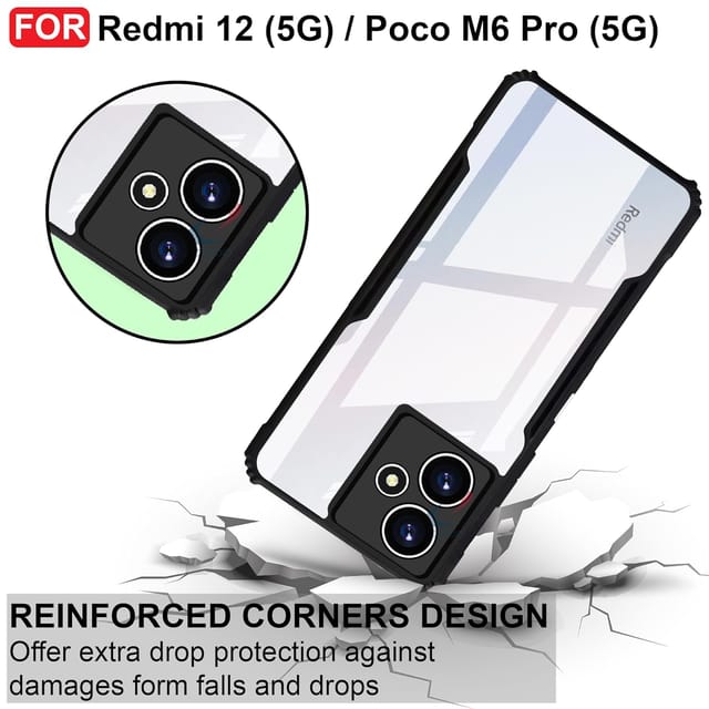 Custodia Per Xiaomi Poco M6 Pro 5G / Redmi 12 - Cover Hard PC + Morbido TPU Con Staffa Invisibile - Nero - 5