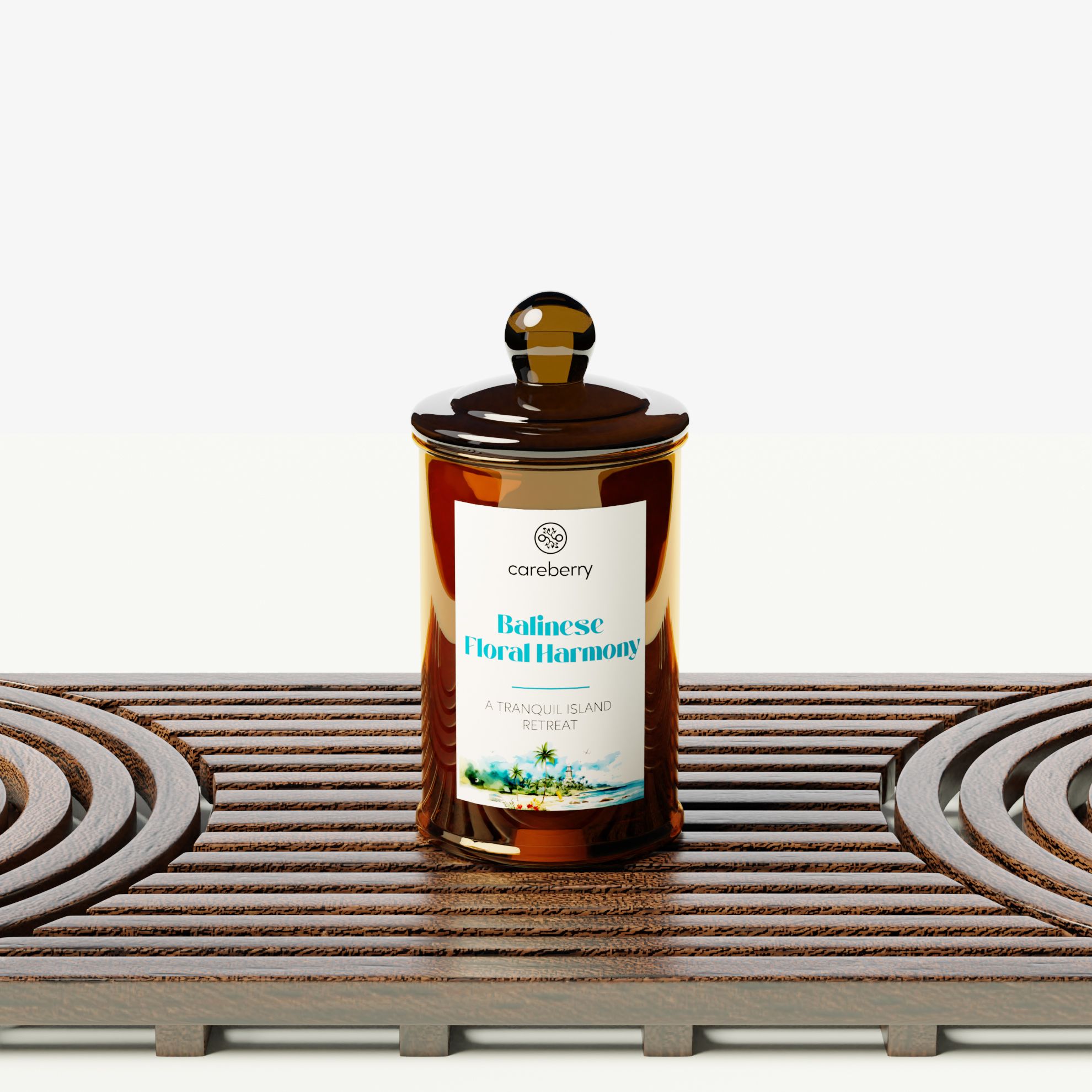 Careberry's Balinese Floral Harmony Natural Soy Wax Candle in Amber Long Spice Glass Jar (100g) with Glass Cap