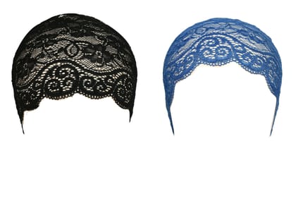 Girls and Womens Hijab Cap Hijab Headband, Under Hijab Scarf Black and Blue Naqab Head Scarf (2 pcs)