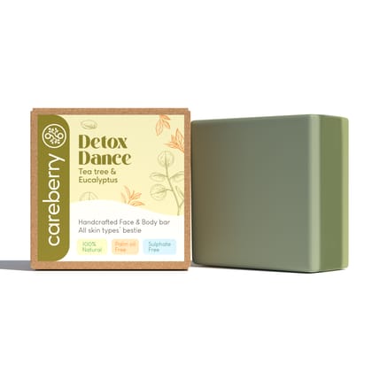 Careberry's Detox Dance Tea Tree & Eucalyptus HandCrafted Face & Body Bar | Refreshing & Antibacterial, 100g