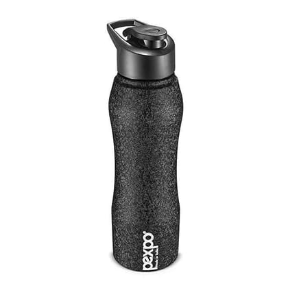 PEXPO Stainless Steel Sports/Fridge Water Bottle, 750 ml, Black, Bistro | Wide Mouth & Leak-Proof Water Bottle