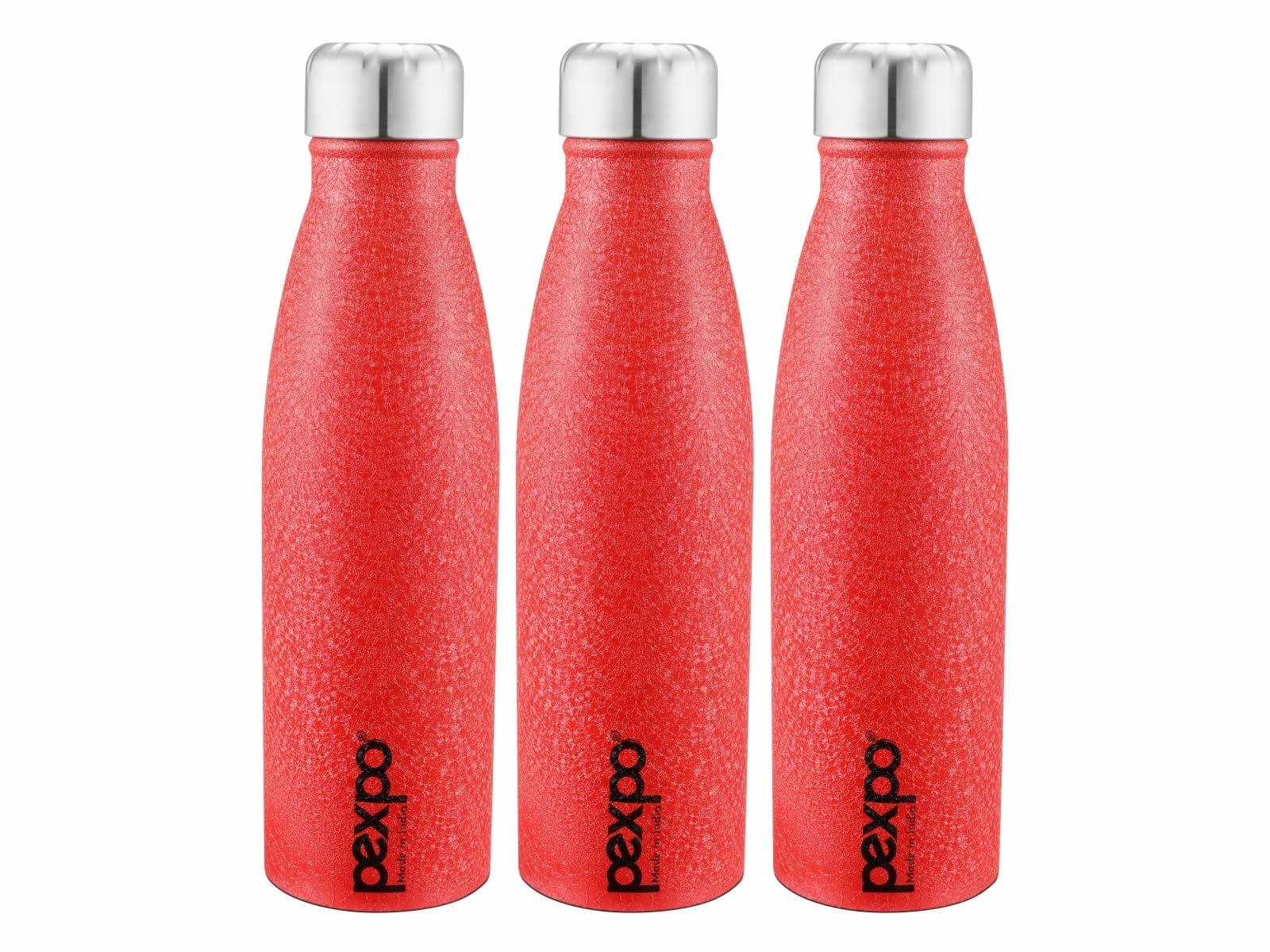 PEXPO Stainless Steel Fridge Water Bottle, 1L, Pack Of 3 Red, Genro | Wide Mouth Water Bottle With a Sturdy Grip