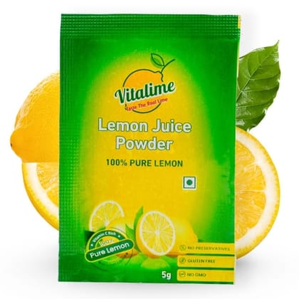 Vitalime Lemon Drink Powder | All Natural freeze Dried lemon juice powder| 100% Water Soluble | Best for Flavoring,5g(Pack of 24) (Buy 1 Get 1 Free)