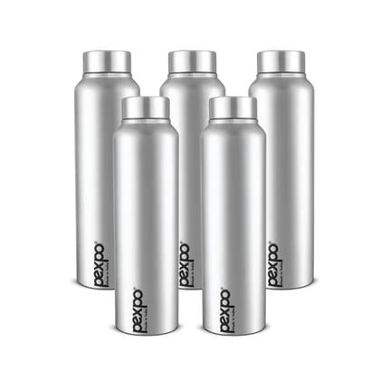 Pexpo Stainless Steel Fridge Water Bottle, 1000 ml, Pack of 5 Silver, Chromo | Fast Cooling & Eco-Friendly Water Bottle