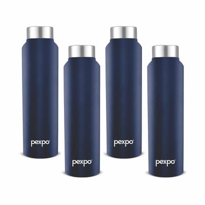 PEXPO Stainless Steel Fridge Water Bottle, 1000 ml, Denim Blue, Chromo Xtreme | Wide Mouth & Leak-Proof Water Bottle (Pack of 4)