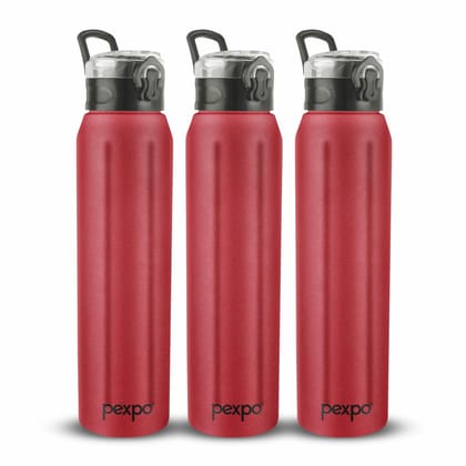 PEXPO Stainless Steel Sipper Water Bottle | 1000ml, Pack of 3, Crimson Red | Eco-Friendly | Steel Water Bottle | Home | Kitchen | Sports | Travel | Gym | BPA Free | Suitable For Adults & Kids