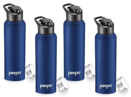 PEXPO Stainless Steel Sports/Fridge Water Bottle, 1000 ml, Denim Blue, Chromo Xtreme with Sipper & Steel Cap | Eco-Friendly & Leak-Proof Water Bottle (Pack of 4)