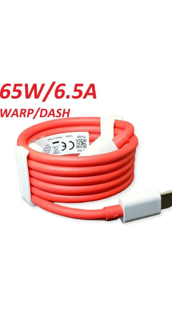 S&P Sublimation USB Type C Cable 6.5 A 1 m OEM 65W-10W/6.5A VOOC/WARP/DASH/DASH/SUPERVOOC/SUPERDART CHARGER CABLE  (Compatible with oppo,realme,narzo,oneplus,vivo,iqoo,samsung,motorola,mi,redmi,poco, Red, One Cable)