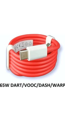 S&P Sublimation USB Type C Cable 6.5 A 1 m OEM 65W-10W/6.5A VOOC/WARP/DASH/DASH/SUPERVOOC/SUPERDART CHARGER CABLE  (Compatible with oppo,realme,narzo,oneplus,vivo,iqoo,samsung,motorola,mi,redmi,poco, Red, One Cable)