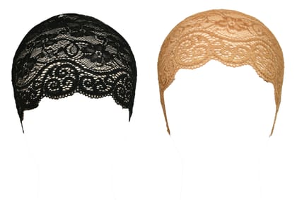 Girls and Womens Hijab Cap Hijab Headband, Under Hijab Scarf Black & Copper Brown Naqab Head Scarf (2 pcs)