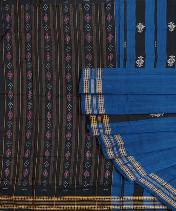 Blue Bomkai Handwoven Single Ikat Cotton Saree