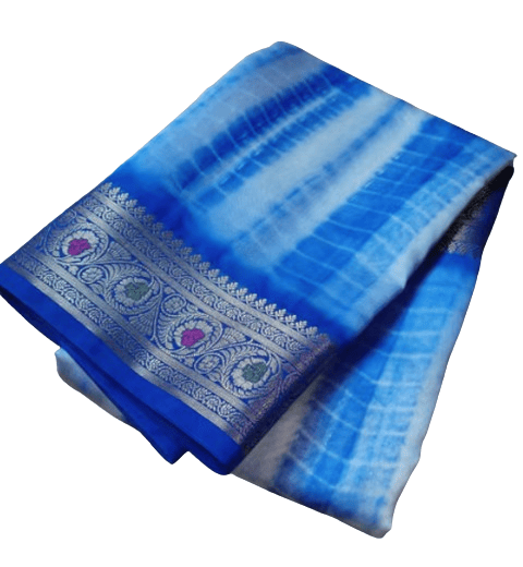 Semi Georgette Saree with Blouse Piece, Blue