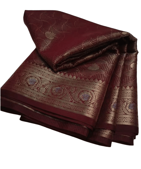 Semi Georgette Zari Brocade Saree with Blouse Piece, Brown