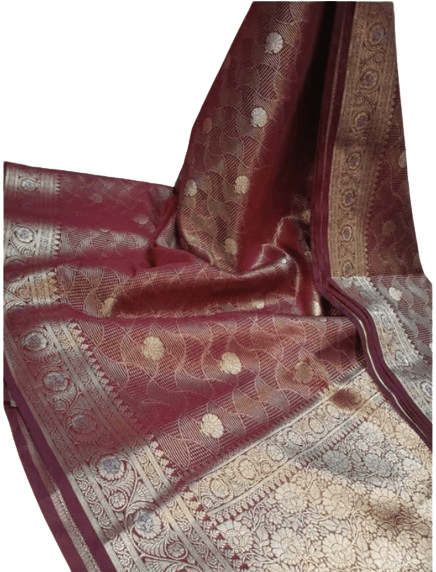 Semi Georgette Zari Brocade Saree with Blouse Piece, Brown