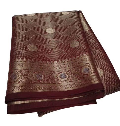 Semi Georgette Zari Brocade Saree with Blouse Piece, Brown