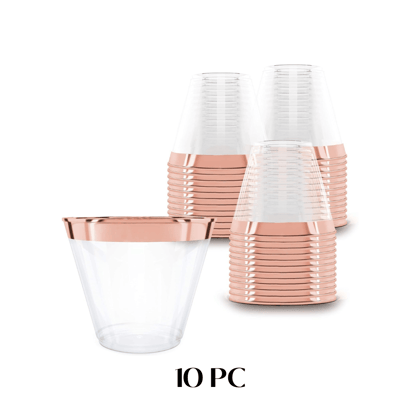 Clear Drinking Glasses with Rose Gold Rim -10PC