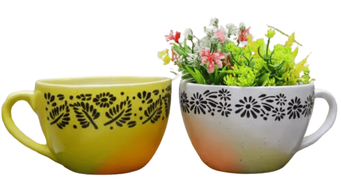 Handmade Ceramic Cup Shaped Planter Pot Pack of 2