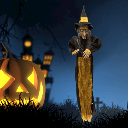 Light Up Speaking Hanging Witch Decoration - 6FT