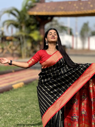 Black and Gold with Red Border silk Paithani Saree