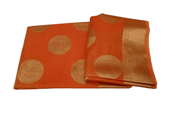 Orange Cotton Silk Saree