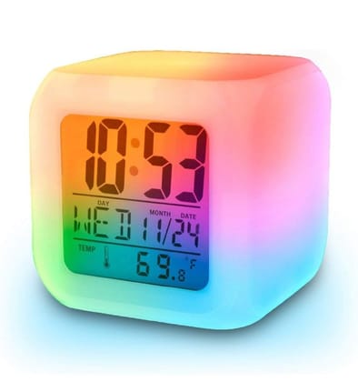 URBAN CREW LED 7 Colour Changing LED Digital Alarm Clock Table Watch with Date Time Temperature for Office Bedroom Multicolor ,Plastic (1Pc)