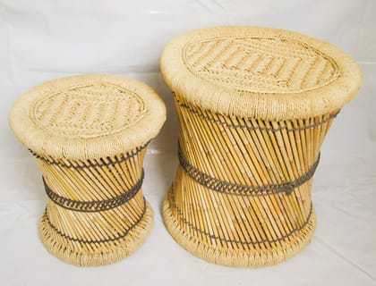 Handmade Moonj and Sentha Reed Mudda Stool Set (2 Pieces)
