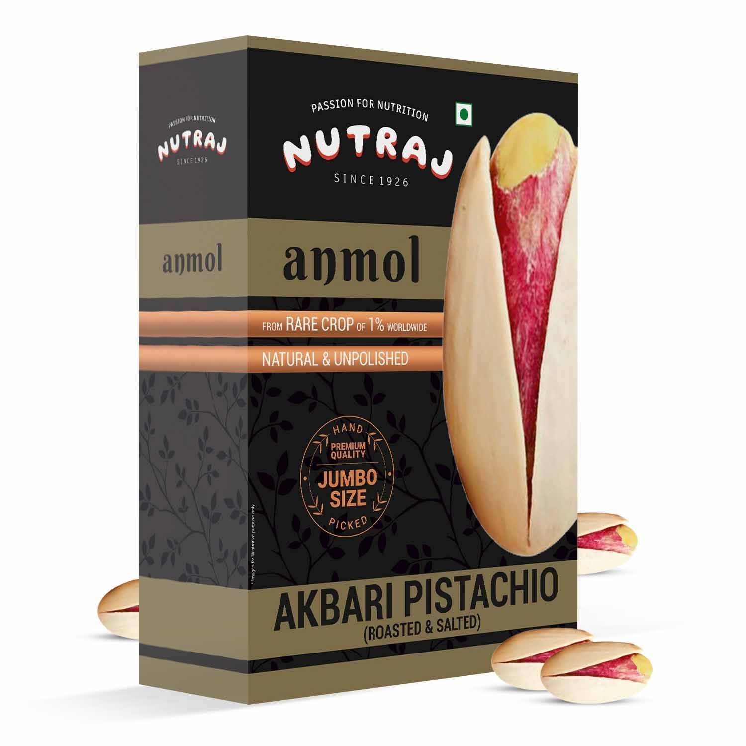 Nutraj Anmol Premium Akbari Pistachio Roasted & Salted (Jumbo Size - Rare Crop - Natural)