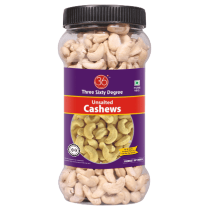 360 Three Sixty Degree Roasted Whole Unsalted Cashews In 500 Grams Jar | Crunchy Kaju | Protein Rich Nutritious and Super Tasty