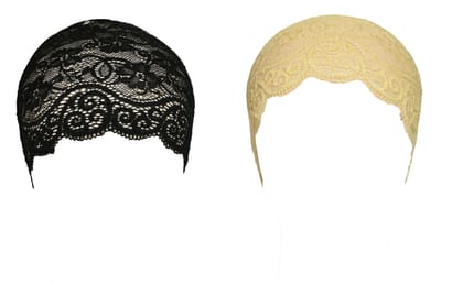 Girls and Womens Hijab Cap Hijab Headband, Under Hijab Scarf Black & Cream Naqab Head Scarf (2 pcs)