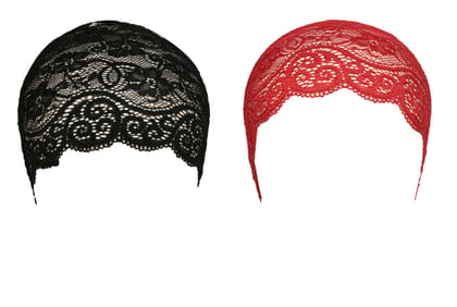 Girls and Womens Hijab Cap Hijab Headband, Under Hijab Scarf Black & Dark Red Naqab Head Scarf (2 pcs)