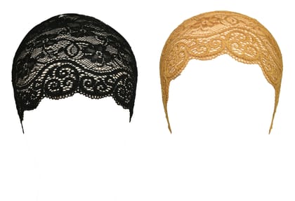 Girls and Womens Hijab Cap Hijab Headband, Under Hijab Scarf Black and Golden Naqab Head Scarf (2 pcs)