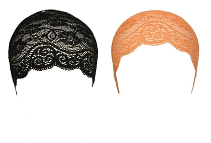 Girls and Womens Hijab Cap Hijab Headband, Under Hijab Scarf Black and Orange Naqab Head Scarf (2 pcs) Girls and Womens Hijab Cap Hijab Headband, Under Hijab Scarf Black and Orange Naqab Head Scarf (2 pcs)