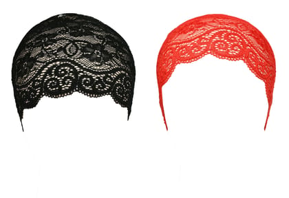 Girls and Womens Hijab Cap Hijab Headband, Under Hijab Scarf Black and Red Naqab Head Scarf (2 pcs)