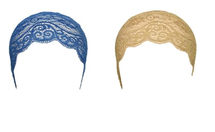 Girls and Womens Hijab Cap Hijab Headband, Under Hijab Scarf Blue and Dark Beige Naqab Head Scarf (2 pcs)