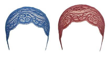 Girls and Womens Hijab Cap Hijab Headband, Under Hijab Scarf Blue and Dark Maroon Naqab Head Scarf (2 pcs)