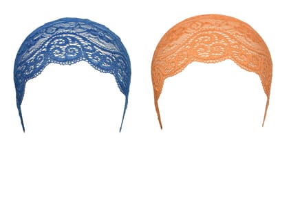 Girls and Womens Hijab Cap Hijab Headband, Under Hijab Scarf Blue and Orange Naqab Head Scarf (2 pcs)