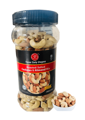360 Three Sixty Degree Roasted Salted Cashew Almond MIX IN SMALL JAR 500 GM | Crunchy Badam | Crunchy Kaju | Protein Rich Nutritious and Super Tasty