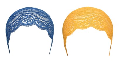 Girls and Womens Hijab Cap Hijab Headband, Under Hijab Scarf Blue and Yellow Naqab Head Scarf (2 pcs)