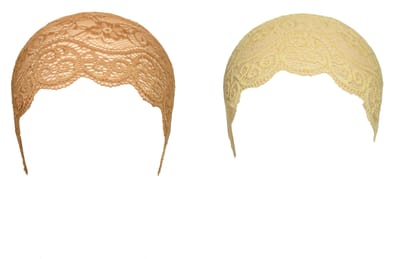 Girls and Womens Hijab Cap Hijab Headband, Under Hijab Scarf Copper Brown and Cream Naqab Head Scarf (2 pcs)