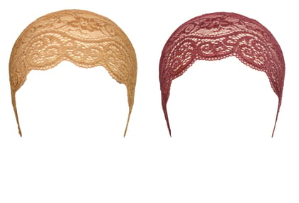 Girls and Womens Hijab Cap Hijab Headband, Under Hijab Scarf Copper Brown and Dark Maroon Naqab Head Scarf (2 pcs)