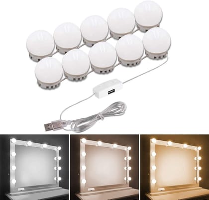 URBAN CREW Vanity Makeup Light Kit for Mirror, USB Powered Dimmable Light, Set of 10 LED Bulbs with 3 Color Modes & Adjustable Brightness (White, Warm White and Natural Colors)(Pack of 1)