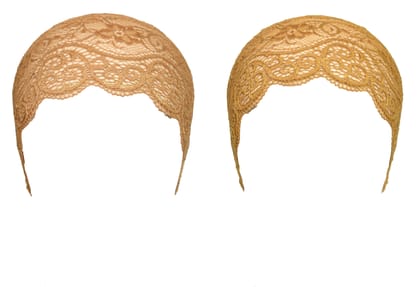 Girls and Womens Hijab Cap Hijab Headband, Under Hijab Scarf Copper Brown and Golden Naqab Head Scarf (2 pcs)