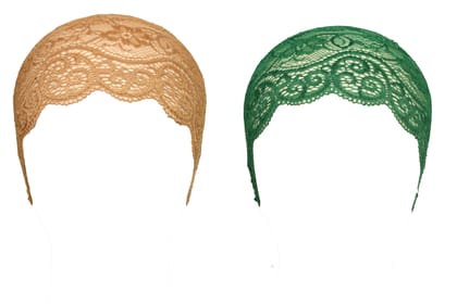 Girls and Womens Hijab Cap Hijab Headband, Under Hijab Scarf Copper Brown and Green Naqab Head Scarf (2 pcs)