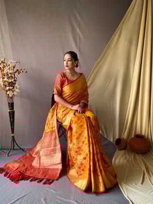 Rich Brocade Silk saree in Orange with red border