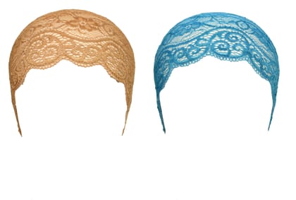 Girls and Womens Hijab Cap Hijab Headband, Under Hijab Scarf Copper Brown and Light Blue Naqab Head Scarf (2 pcs)