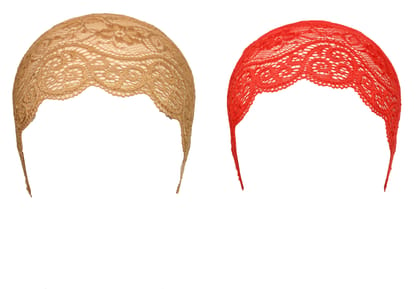 Girls and Womens Hijab Cap Hijab Headband, Under Hijab Scarf Copper Brown and Red Naqab Head Scarf (2 pcs)